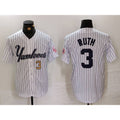 New York Yankees #3 Babe Ruth White Puhics Pinstripe Fashion Cool Base Jerseys 2