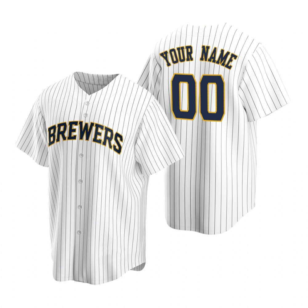 Custom Milwaukee Brewers White Puhics Stitched Cool Base Jersey