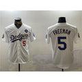 Los Angeles Dodgers #5 Freddie Freeman White Gold Puhics 2024 World Series With No. 34 Patch Home Limited Stitched Jersey