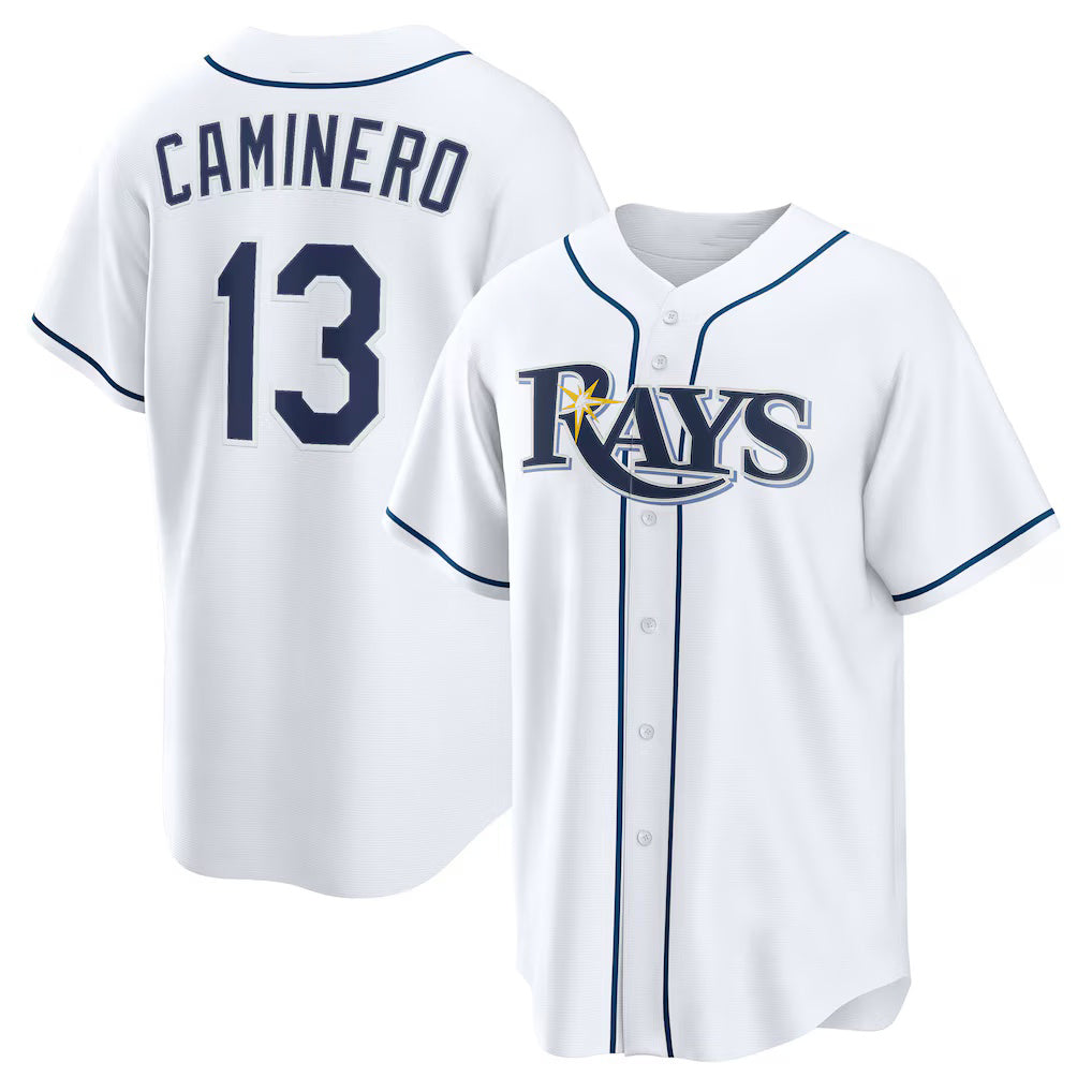 Tampa Bay Rays #13 Junior Caminero White Puhics Home Replica Jersey
