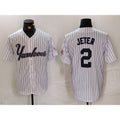New York Yankees #2 Derek Jeter White Puhics Pinstripe Fashion Cool Base Jersey 3