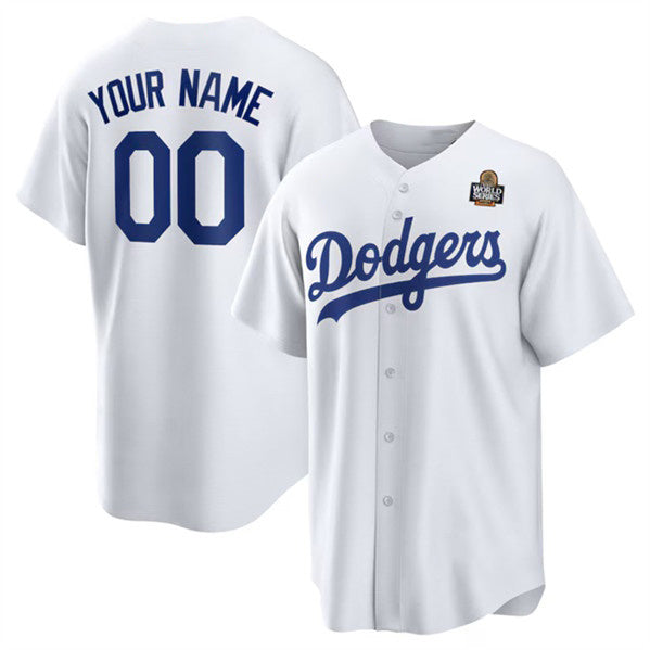 Custom Los Angeles Dodgers Active Player White Puhics 2024 World Series Cool Base Stitched Jersey