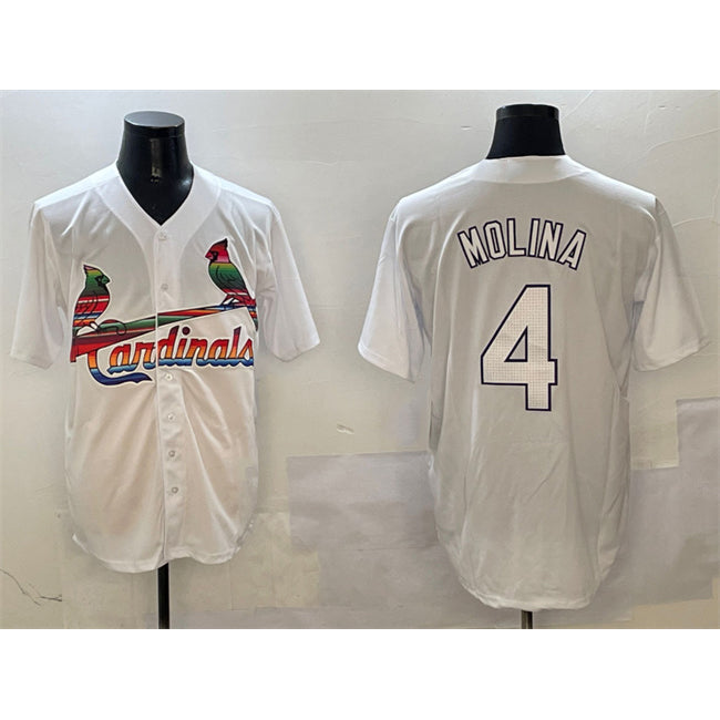 St. Louis Cardinals #4 Yadier Molina White Puhics Cool Base Stitched Jersey