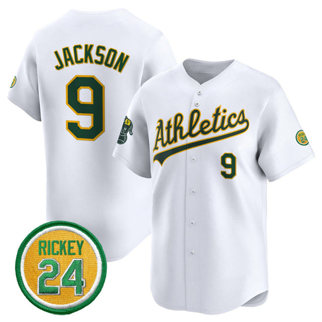 Oakland Athletics #9 Reggie Jackson White Puhics 2024 Home Limited With Rickey Henderson Patch Stitched Jersey