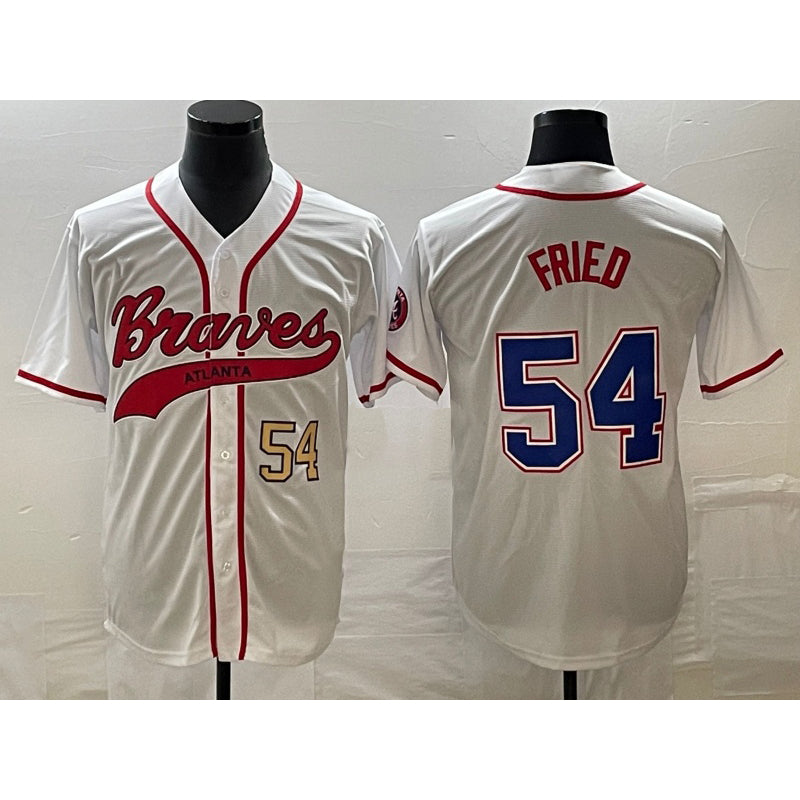 Atlanta Braves #54 Max Fried Number White Puhics Cool Base With Patch Stitched Jersey