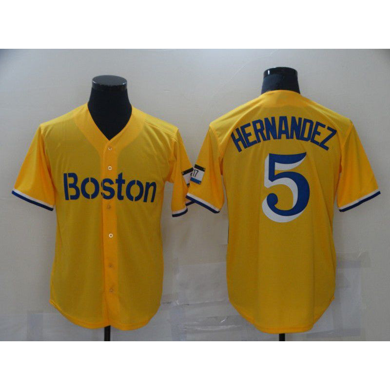 Boston Red Sox #5 Hernandez Yellow Puhics City Edition Game 2021 Jerseys