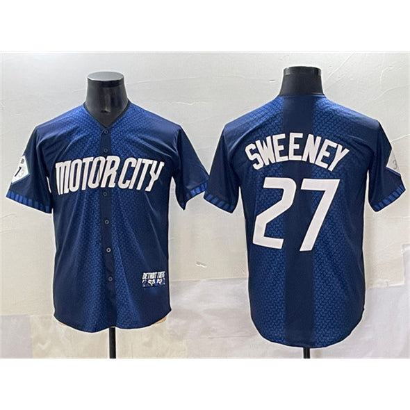 Detroit Tigers #27 Trey Sweeney 2024 Navy Puhics City Connect Cool Base Limited Stitched Jersey