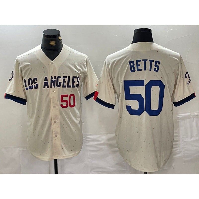Los Angeles Dodgers #50 Mookie Betts Number Cream Puhics 2024 City Connect Limited Stitched Jersey 2