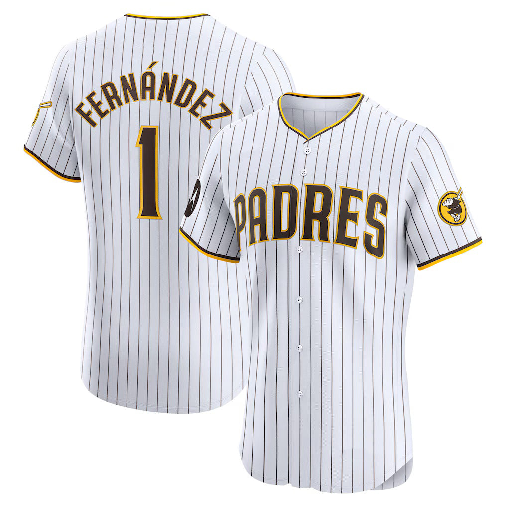 San Diego Padres #1 Tony Fern¨¢ndez White Puhics Home Elite Sponsor Patch Player Jersey