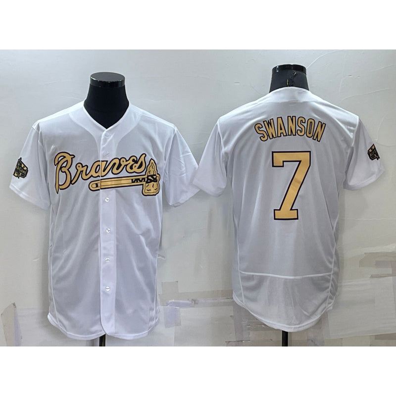 Atlanta Braves #7 Dansby Swanson White Puhics 2022 All Star Stitched Flex Base Jersey