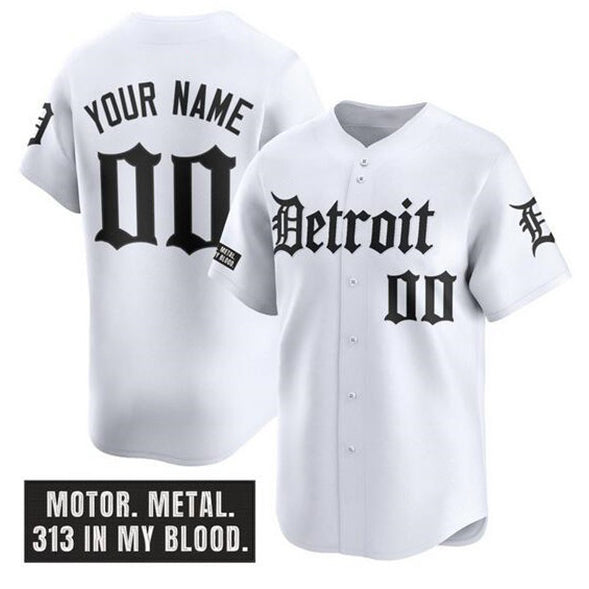 Custom Detroit Tigers ACTIVE PLAYER White Puhics 'Motor Gothic Edition' Vapor Premier Limited Stitched Jersey