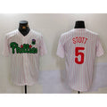 Philadelphia Phillies #5 Bryson Stott White Green Puhics Cool Base Stitched Jersey 2