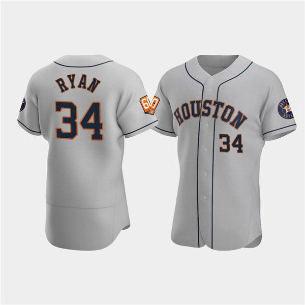 Houston Astros #34 Nolan Ryan Gray Puhics 60th Anniversary Flex Base Stitched Jersey