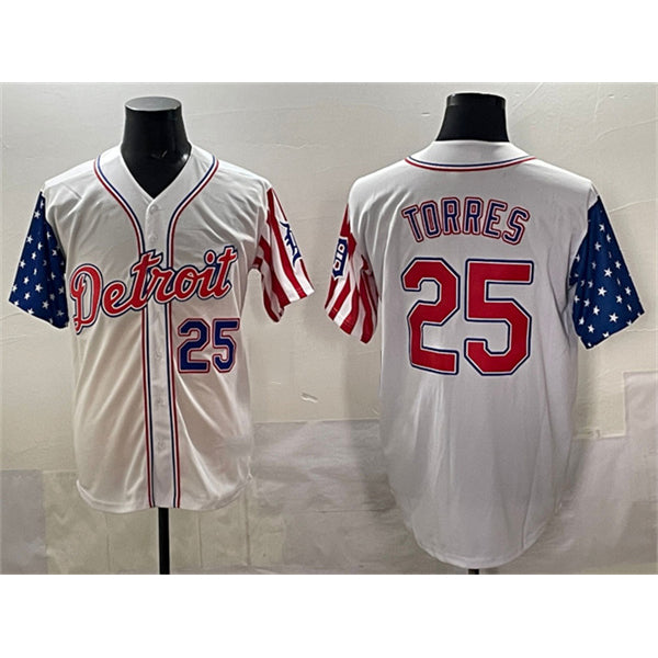 Detroit Tigers #25 Gleyber Torres White Puhics 2025 Memorial Day Vapor Premier Limited Stitched Jersey