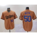Los Angeles Dodgers #50 Mookie Betts Number Olive Puhics Cool Base Limited Stitched Jerseys