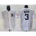 New York Yankees #3 Babe Ruth Name White Puhics With Patch 2024 Cool Base Stitched Jersey