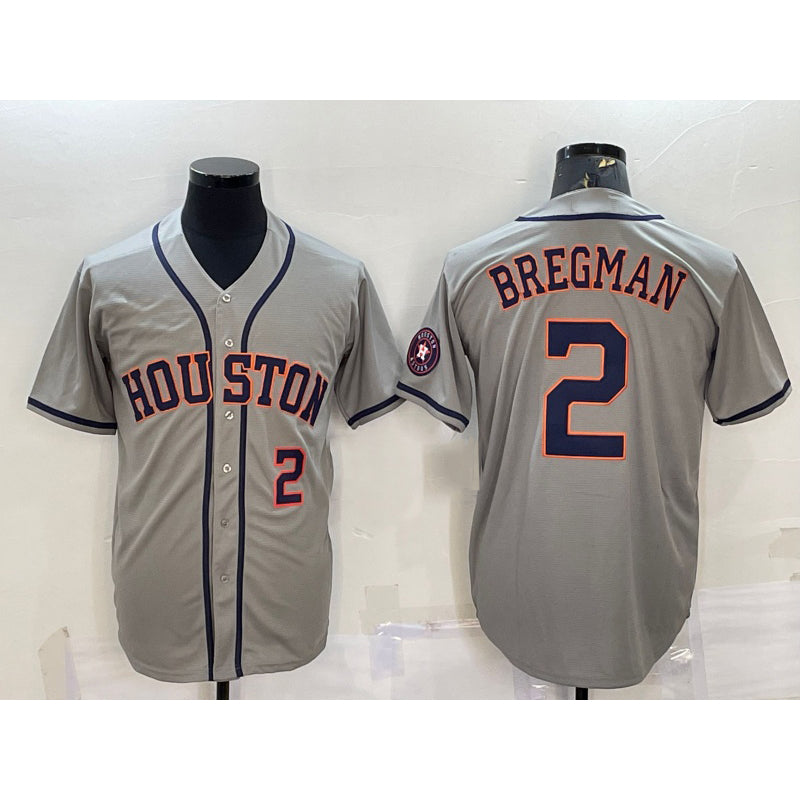 Houston Astros #2 Alex Bregman Number Grey Puhics With Patch Stitched Cool Base Jersey