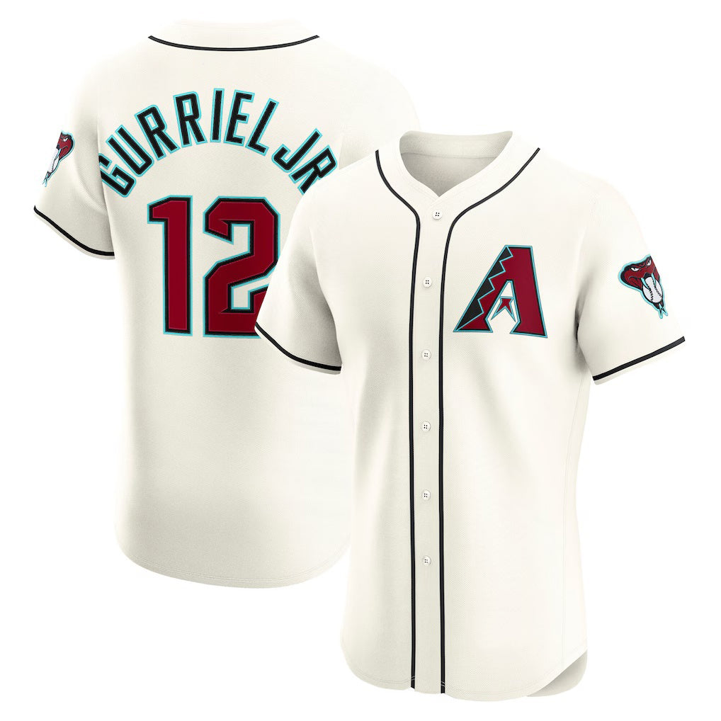 Arizona Diamondbacks #12 Lourdes Gurriel Jr. Cream Puhics Home Elite Jersey