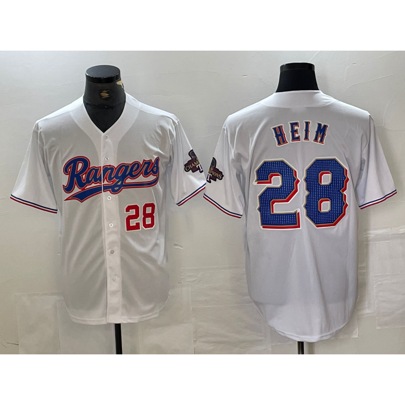 Texas Rangers #28 Jonah Heim Number White Puhics 2023 World Series Champions Cool Base Jersey 2