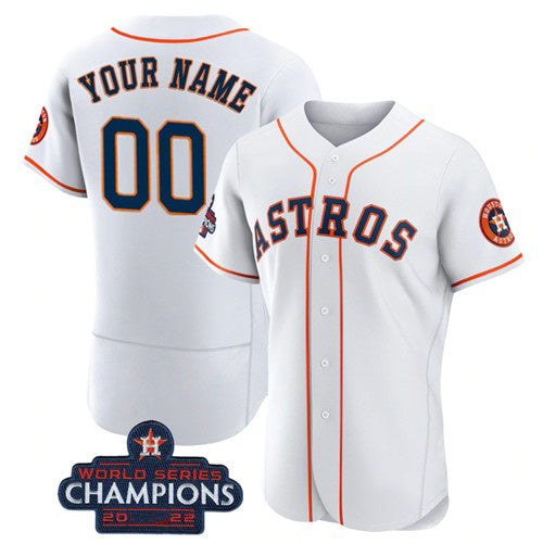 Custom Houston Astros Active Player White Puhics 2022 World Series Flex Base Stitched Jersey