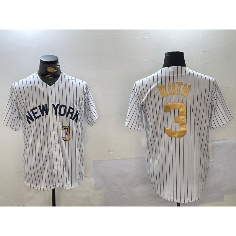 New York Yankees #3 Babe Ruth White Puhics Pinstripe Fashion Cool Base Jerseys
