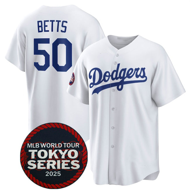 Los Angeles Dodgers #50 Mookie Betts White Puhics 2025 World Tour Tokyo Series Home Stitched Jersey