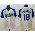 Los Angeles Dodgers #18 Yoshinobu Yamamoto White Blue Puhics Fashion Stitched Cool Base Limited Jerseys