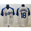 Los Angeles Dodgers #18 Yoshinobu Yamamoto White Blue Puhics Fashion Stitched Cool Base Limited Jersey 2