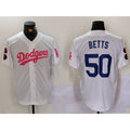 Los Angeles Dodgers #50 Mookie Betts White Pink Puhics Vin & Kobe Patch Stitched Jersey1
