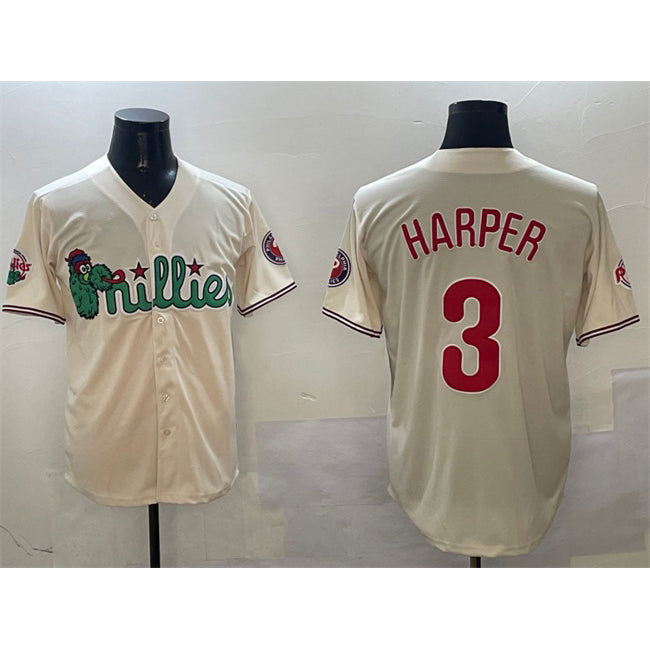 Philadelphia Phillies #3 Bryce Harper Cream Puhics Phanatic Limited Stitched Jersey