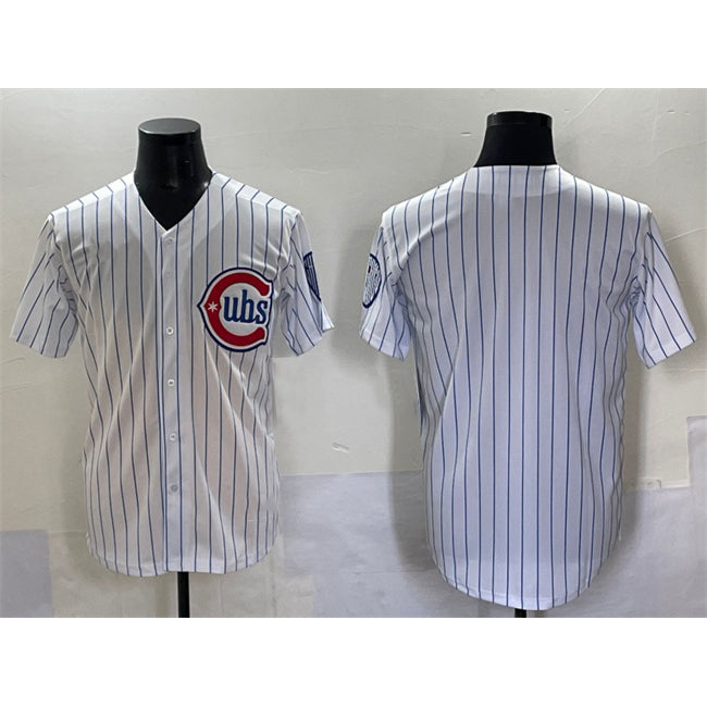 Chicago Cubs Blank White Puhics Pinstripe 2nd Alternate Limited Stitched Jersey