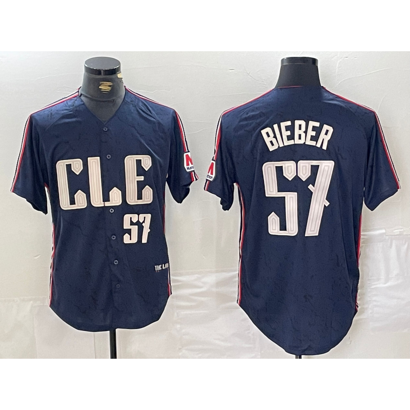 Cleveland Guardians #57 Shane Bieber Number Navy Puhics 2024 City Connect Limited Stitched Jersey 2