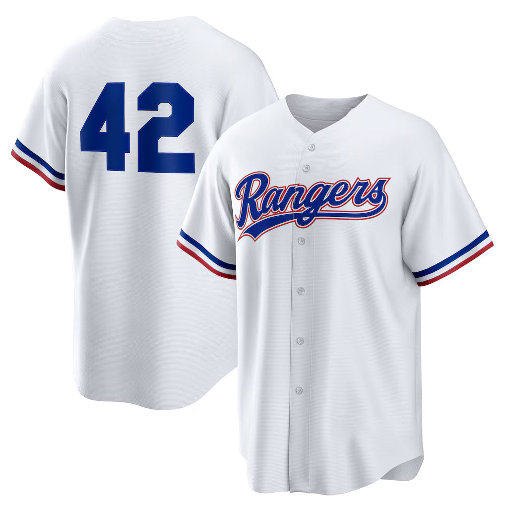 Texas Rangers #42 Jackie Robinson White Puhics Home 2025 Day Replica Jersey