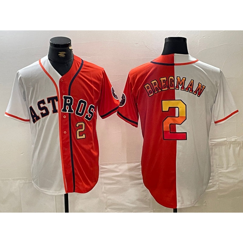 Houston Astros #2 Alex Bregman White Orange Puhics Split Stitched Jerseys