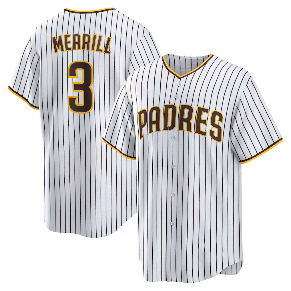 San Diego Padres #3 Jackson Merrill White Puhics Home Replica Jersey