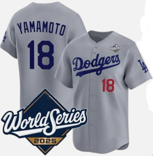 Los Angeles Dodgers #18 Yoshinobu Yamamoto Gray Puhics 2025 World Series Limited Stitched Jersey