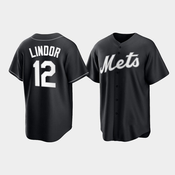 New York Mets #12 Francisco Lindor Black Puhics Cool Base Stitched Jersey