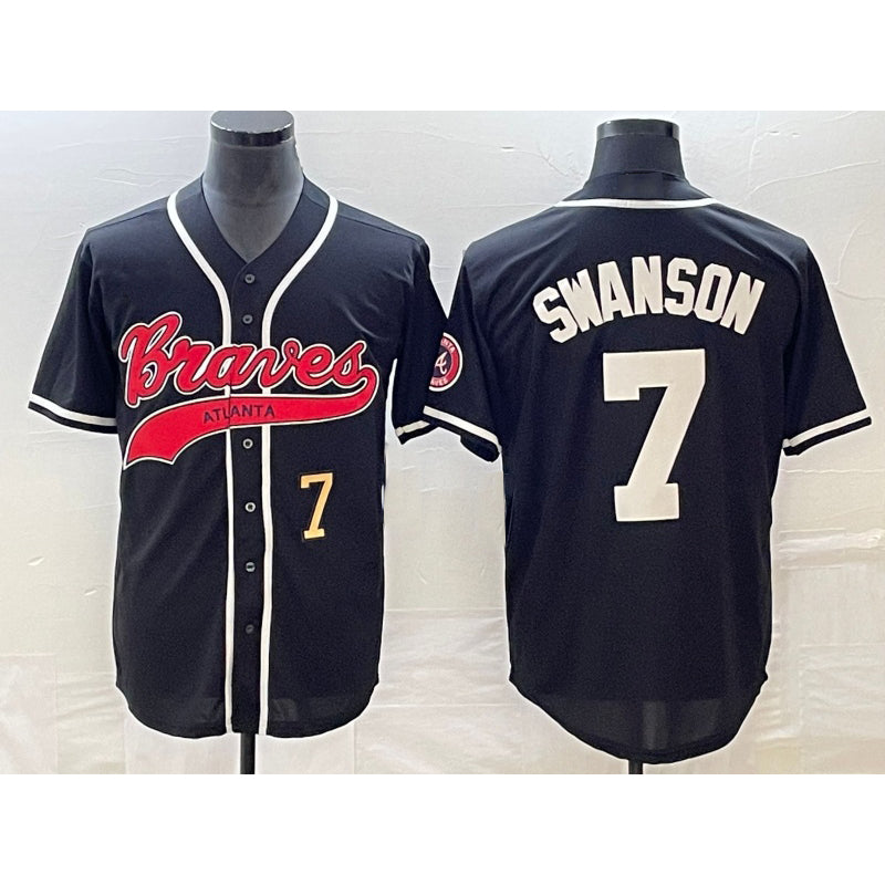 Atlanta Braves #7 Dansby Swanson Number Black Puhics Cool Base Stitched Jersey