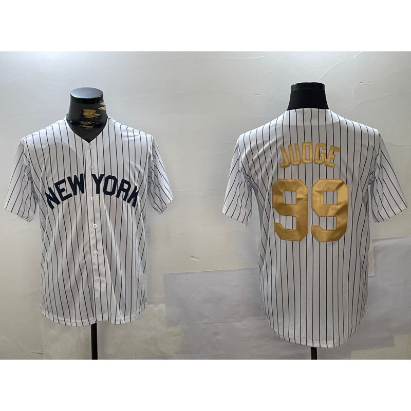 New York Yankees #99 Aaron Judge White Puhics Pinstripe Fashion Cool Base Jersey 2