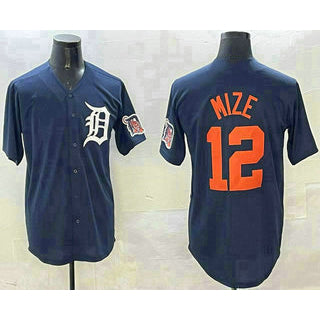 Detroit Tigers #12 Casey Mize Navy Puhics Alternate With Patch Cool Base Stitched Jersey