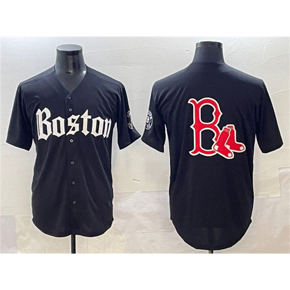 Boston Red Sox Team Big Logo Black Puhics Gothic Vapor Limited Stitched Jersey