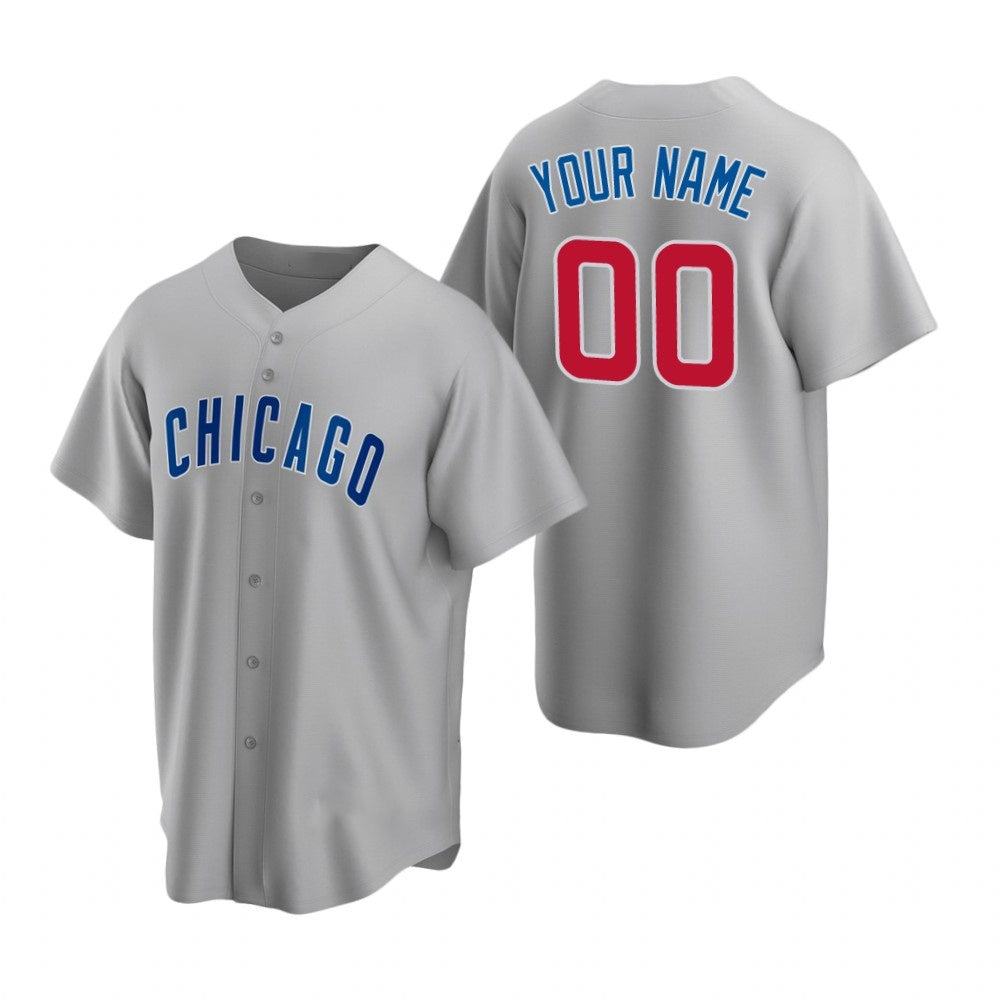 Custom Chicago Cubs Gray Puhics Stitched Cool Base Road Jersey
