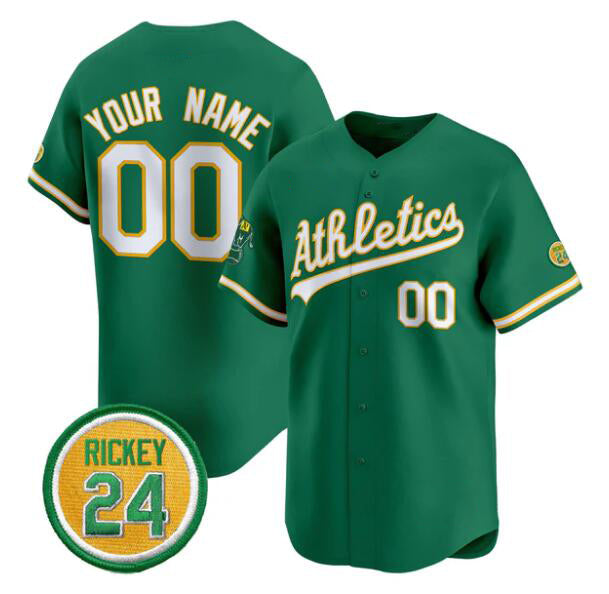 Custom Oakland Athletics Active Player Green Puhics Rickey Henderson Patch Vapor Premier Limited Stitched Jersey
