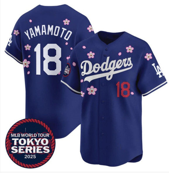 Los Angeles Dodgers #18 Yoshinobu Yamamoto Royal Puhics 2025 Tokyo Series Limited Stitched Jersey