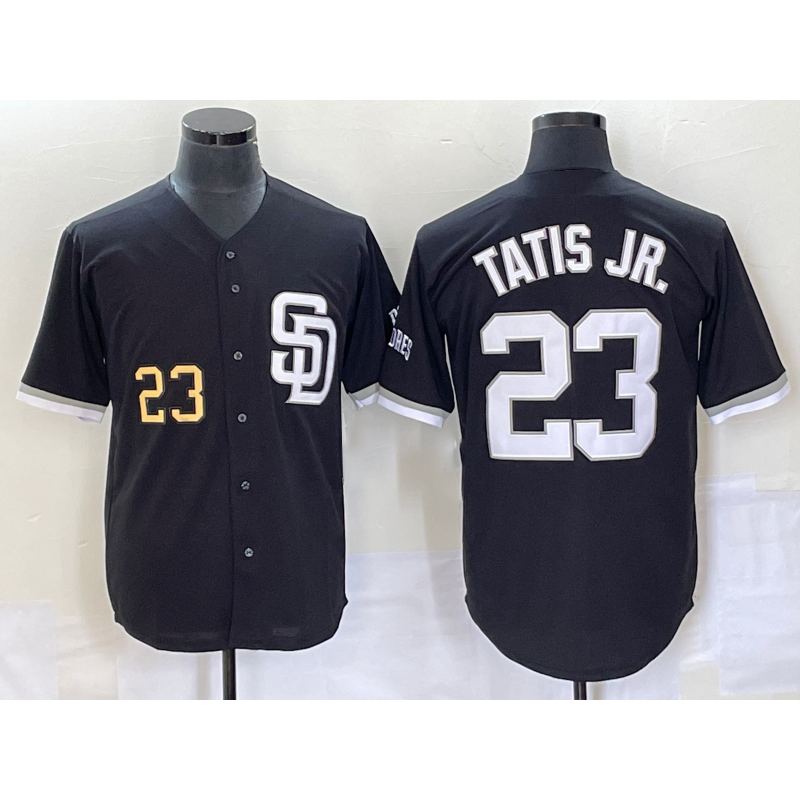 San Diego Padres #23 Fernando Tatis Jr Number Black Puhics 2023 Cool Base Stitched Jersey