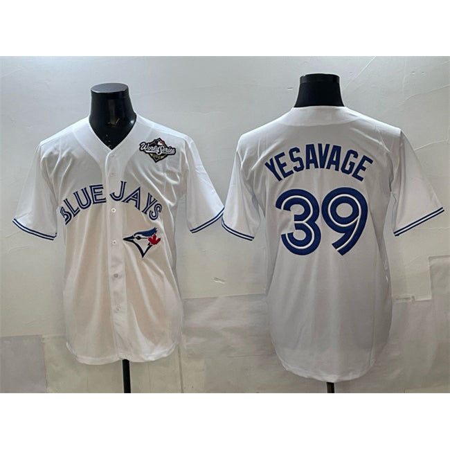 Toronto Blue Jays #39 Trey Yesavage White Puhics 2025 World Series Home Cool Base Stitched Jersey