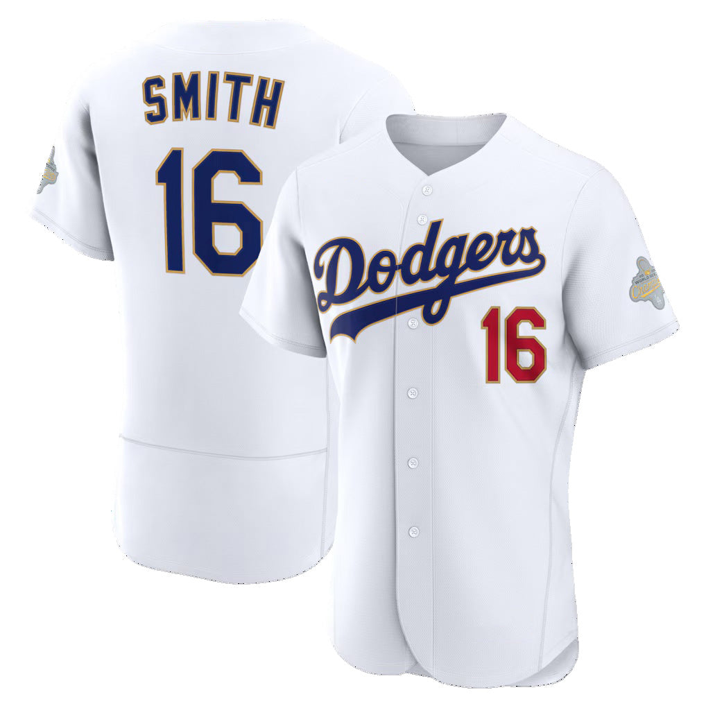 Los Angeles Dodgers #16 Will Smith White Puhics 2026 Gold Collection Authentic Jersey