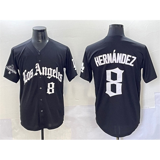 Los Angeles Dodgers #8 Enrique Hern¨¢ndez Black Puhics Mexico 2025 LA Gothic Style With 2024 World Series Champions Patch Vapor Premier Limited Stitched Jersey