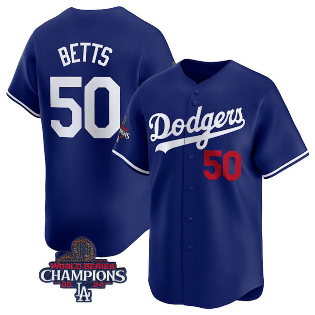 Los Angeles Dodgers #50 Mookie Betts Royal Puhics 2024 World Series Champions Alternate Limited Stitched Jersey