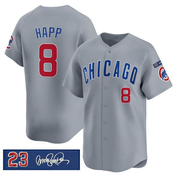 Chicago Cubs #8 lan Happ Gray Puhics 'Ryne Sandberg Tribute' Vapor Limited V3 Stitched Jersey